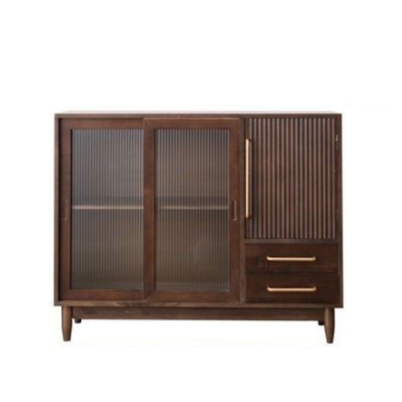 Nordic Style Solid Wood Storage Sideboard Cabinet with Glass Doors