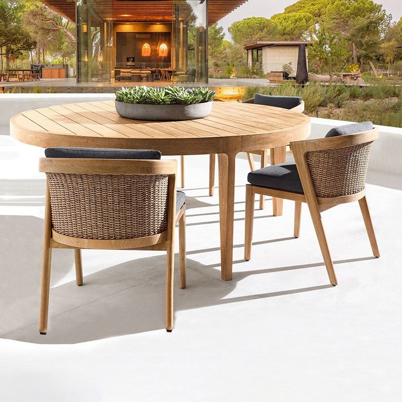 Contemporary Solid Wood Dining Armchair Open Back Outdoor Chair