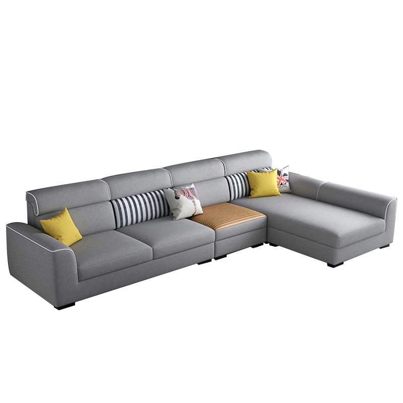 Square Arm Sectional Sofa Gray Faux Leather/Fabric Sectional with Pillows