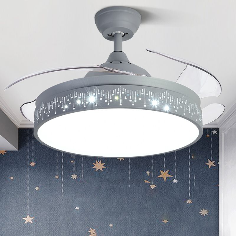 Round Shape Ceiling Fan Light Kids Style Metal 1 Light LED Flush Light for Bedroom