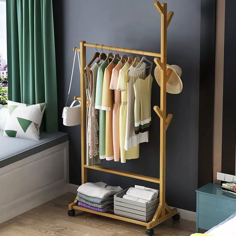 Modern Hall Tree Free Standing Wood Storage Shelving Coat Rack with Castors