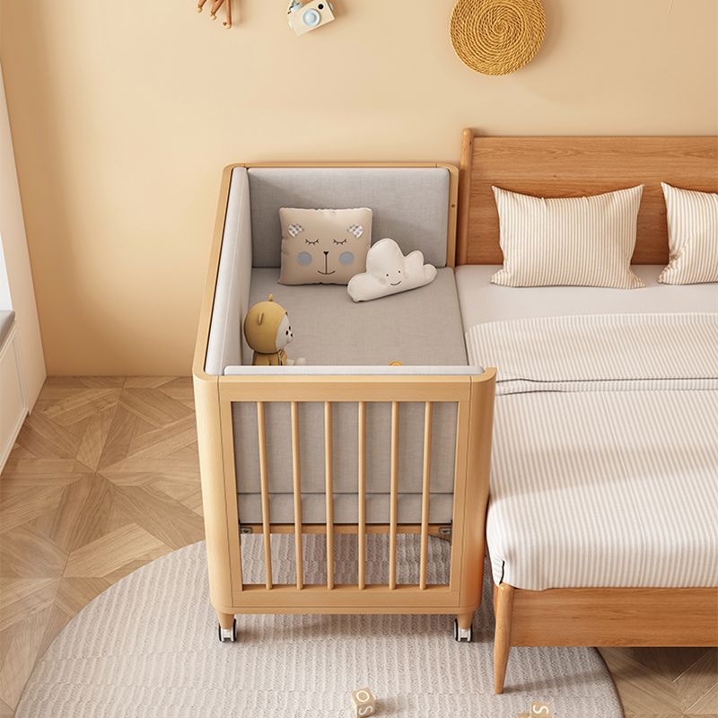 3-in-1 Natural Convertible Crib Modern Solid Wood Baby Crib with Casters