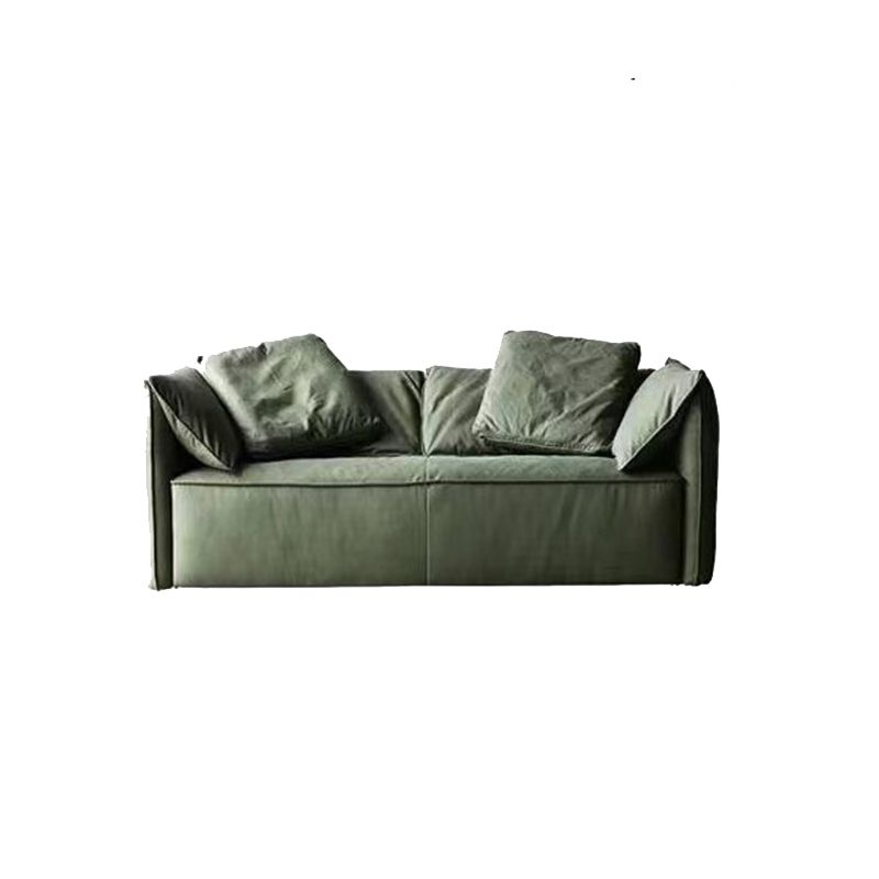 Living Room Faux Leather Settee Green Slipcovered Sofa with Pillow Top Arm