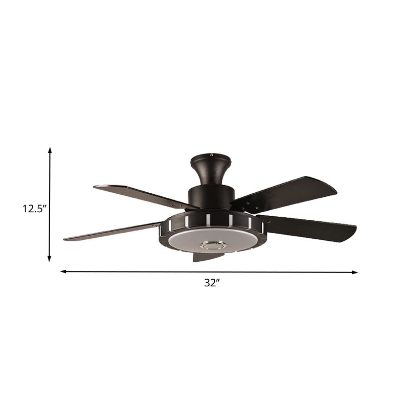 Éclairage de ventilateur suspendu en métal rond Rétro-salle à manger LED LED de plafond semi-lutin en noir avec 5 lames, 32 "de large