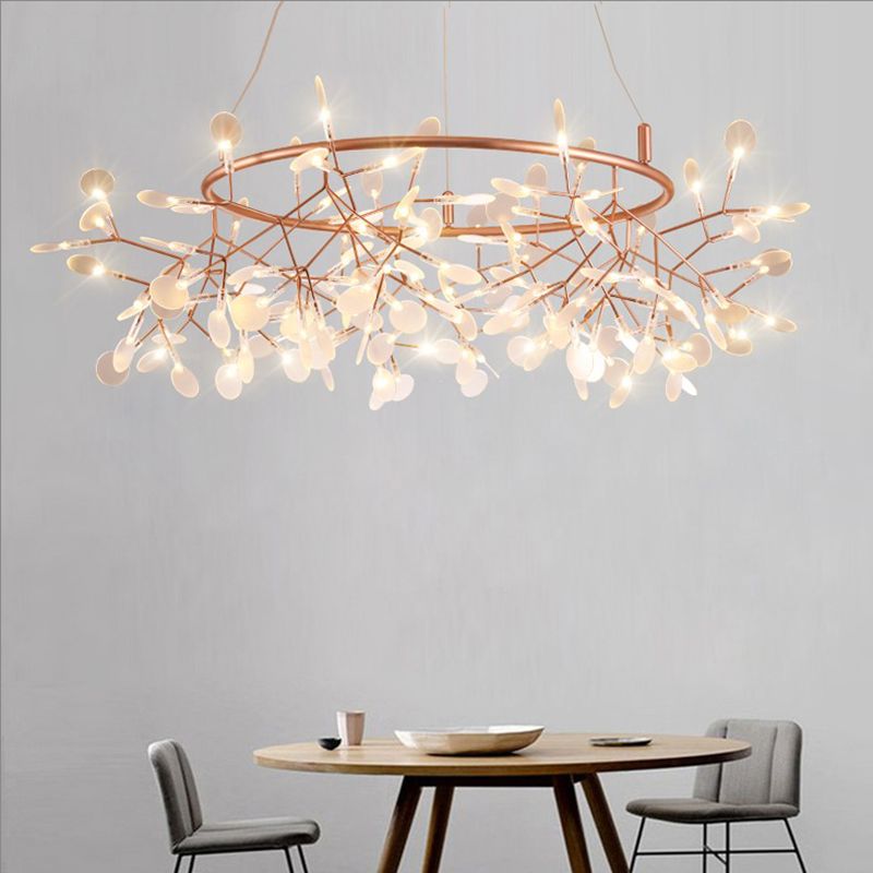 Modernist Style Circular Chandelier Metal Multi Light Ceiling Chandelier in Rose Gold