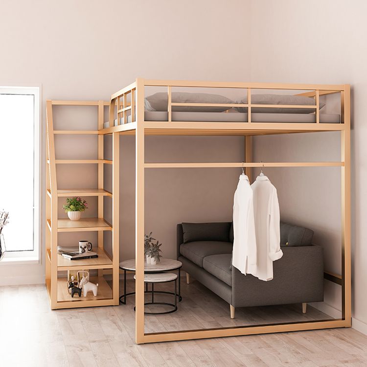 Iron High Loft Bed with Storage Contemporary Full/Queen Loft Bed with Stairway