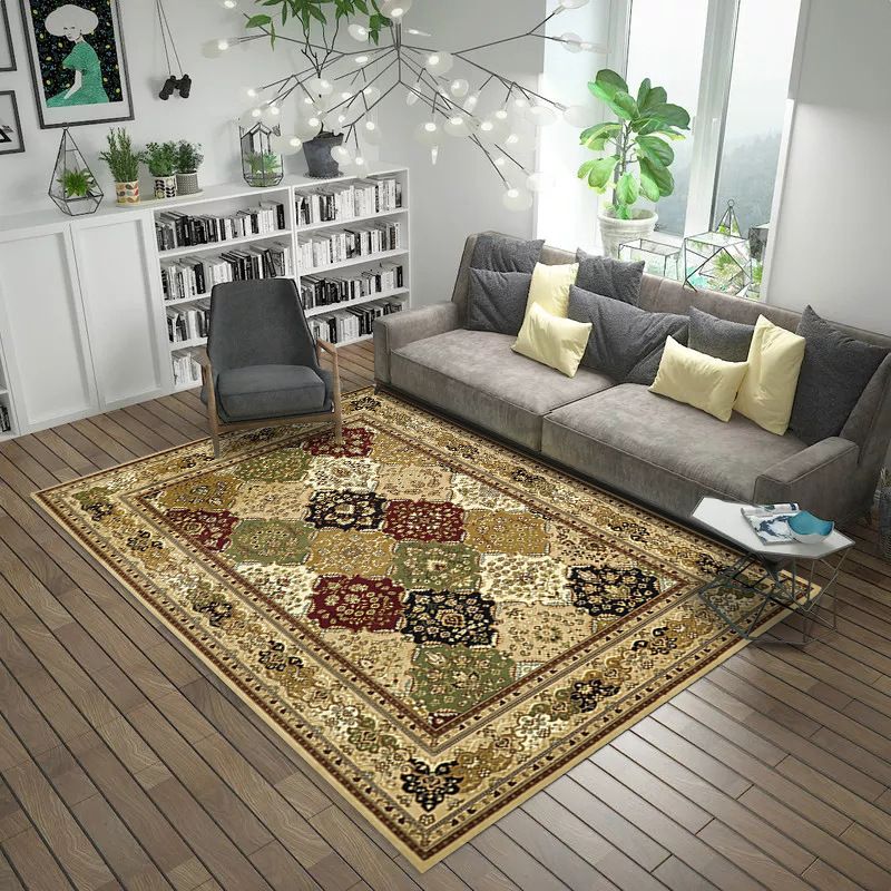 Moroccan Style Bedroom Rug Multi Color Flower Print Carpet Polyester Washable Pet Friendly Anti-Slip Backing Rug