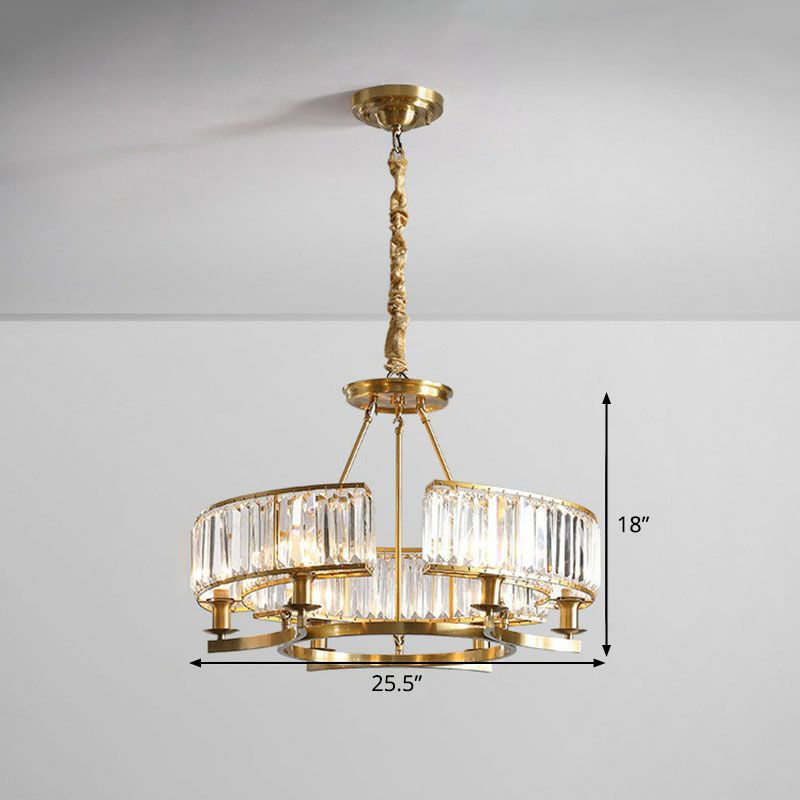 Round Chandelier Pendant Light Contemporary K9 Crystal Living Room Hanging Light in Gold