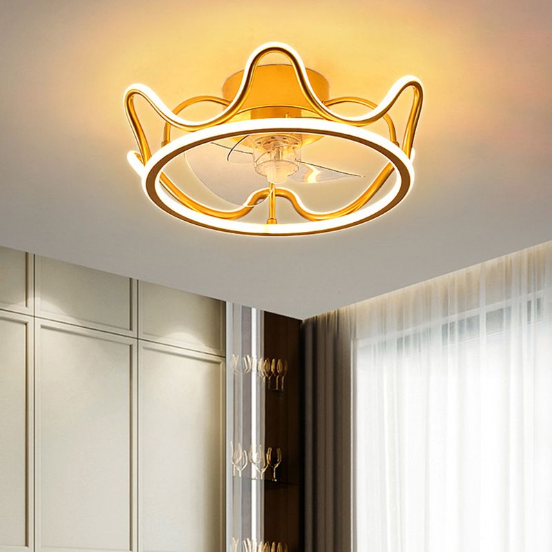 Crown Shaped Fan Light Ceiling Fixture Minimalist Metal Bedroom LED Semi Flush Mount