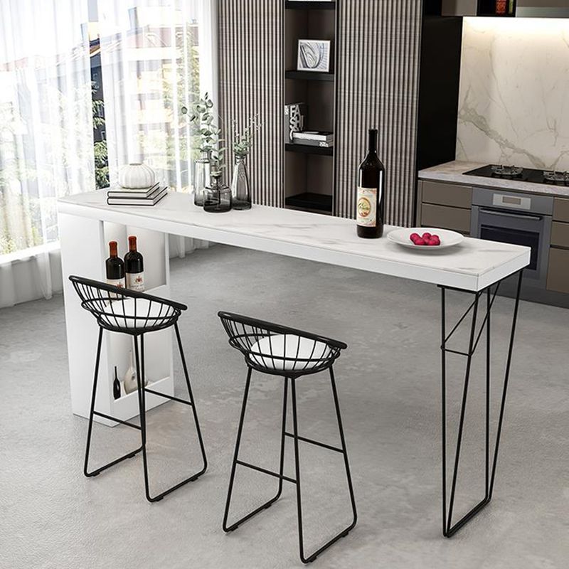 Modern Stone and Metal Pub/Bar Table Rectangle White Indoor Bar Height Table