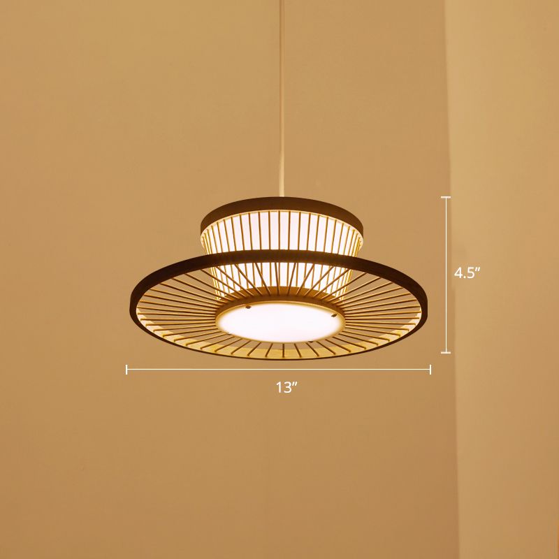 Cirkel plafondlicht Aziatische stijl bamboe 1 lamp hout hangende verlichting voor theekamer