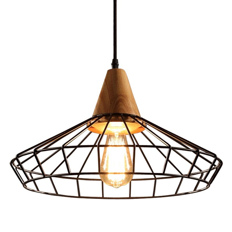 Black Metal 1 Light Pendant Light Industrial Retro Retro Wire Cage Hanging Lamping for Restaurant