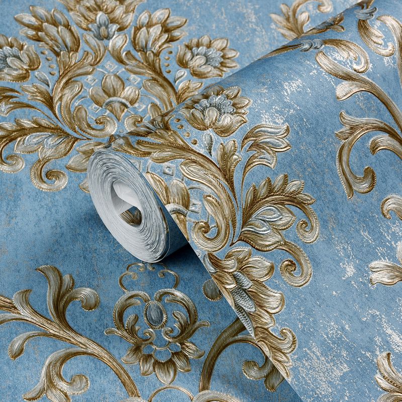 Floral Embossed Wallpaper Roll Retro Moisture Resistant Bedroom Wall Covering, 17.1-sq ft