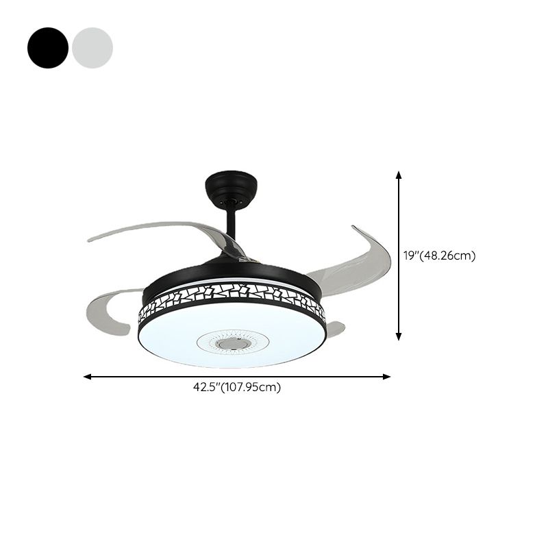 Minimalist LED Ceiling Fan Light in Black / Sliver Finish Drum Shape Fan Light