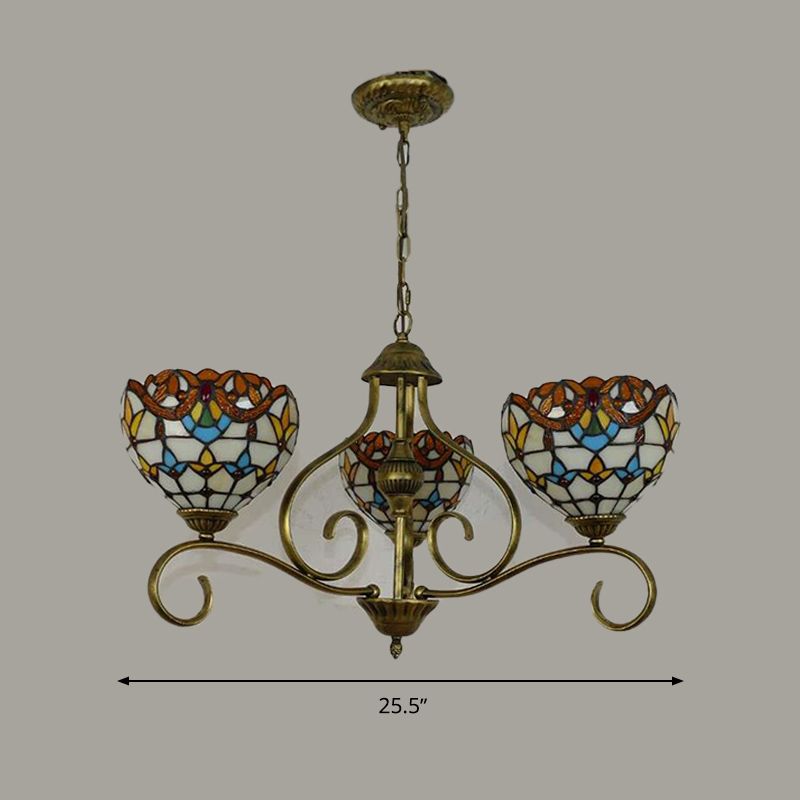 Lustre suspendu en forme de dôme 3/6/8 Lumières vitrail Tiffany Pendant Lighting Fixture en laiton antique