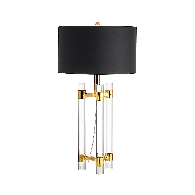 Drum Fabric Table Lighting Countryside 1-Light Bedroom Night Light in Black with Crystal Rod