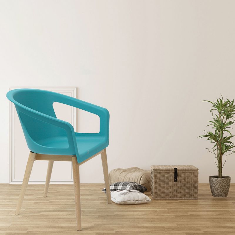 Contemporary Dining Armchair in Plastic with Solid Wood Legs