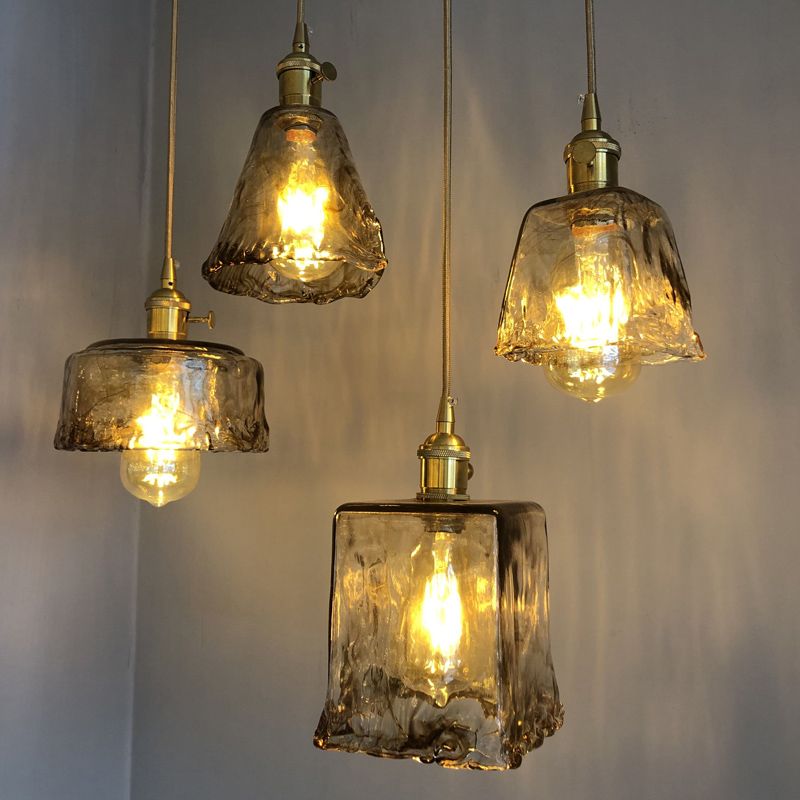 Industrial Suspension Lamp 1-Light Restaurant Pendant Light Fixture with Glass Shade