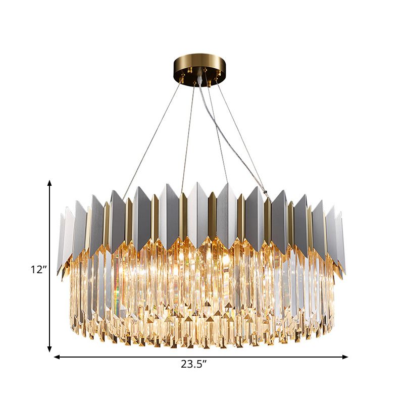 Pendentif de plafond rond contemporain 8 têtes Clear Crystal Prisms lustre luminaire en or