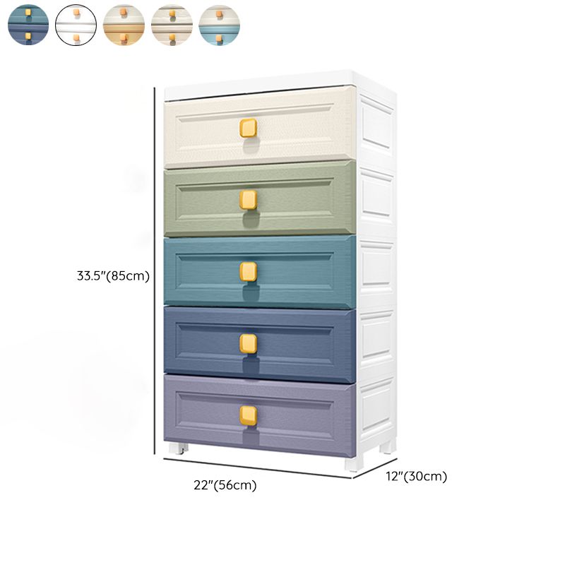 Modern Vertical Kids Nightstand Plastic Nursery Dresser with 5 Drawers for Bedroom