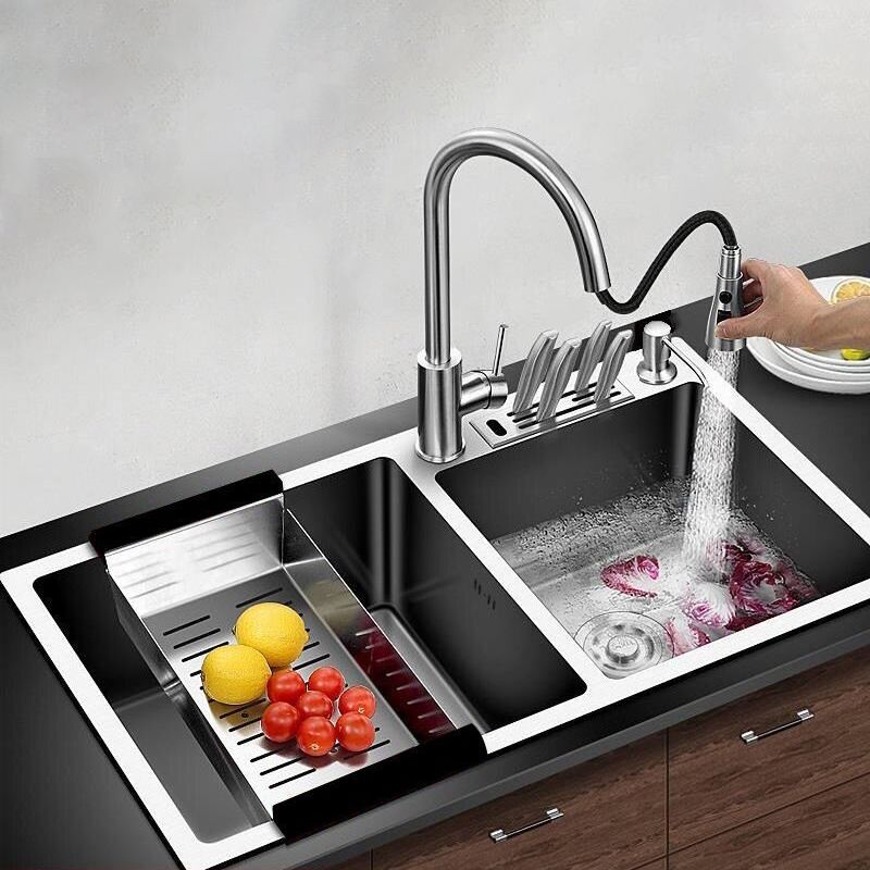 Contemporary Style Kitchen Sink Stainless Steel 2 Holes Kitchen Double Sink