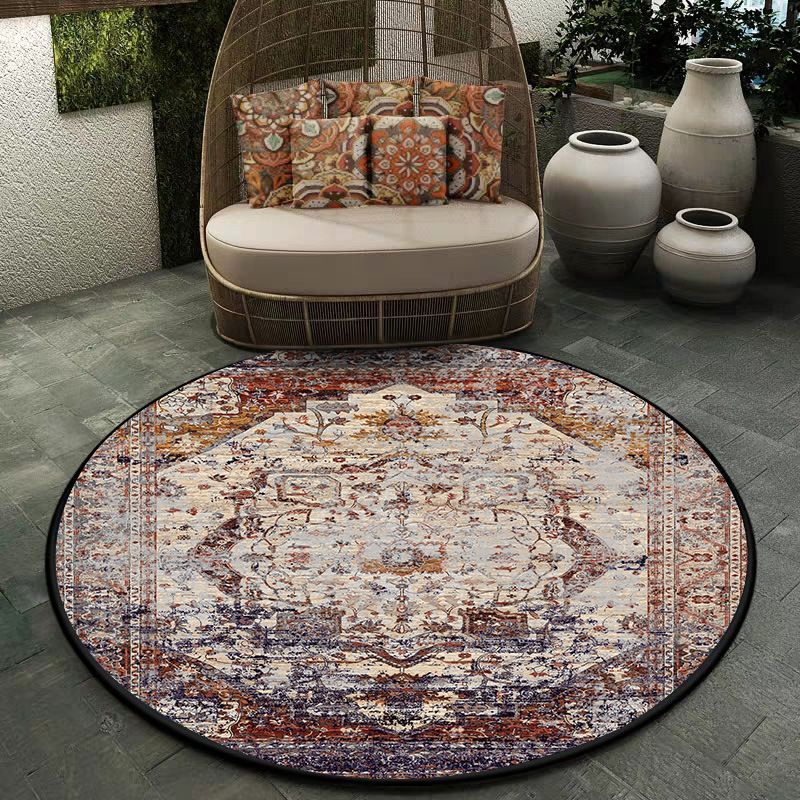 Shabby Chic Medallion Pattern Rug Red and Brown Polyester Rug Machine Washable Non-Slip Area Rug for Bedroom