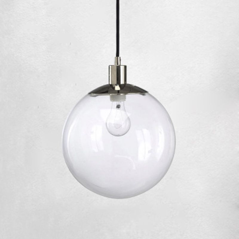 Modern Spherical Clear Glass Shade Pendant Light Chrome 1 Light Coffee Shop Suspension Light