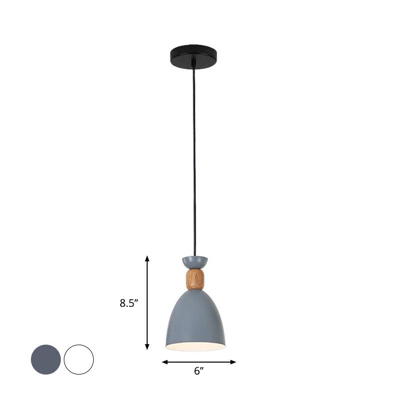 Iron Oval/Cone/Dome Shade Hanging Light Nordic Single Bulb Ceiling Pendant Lamp in Grey/White for Bedroom