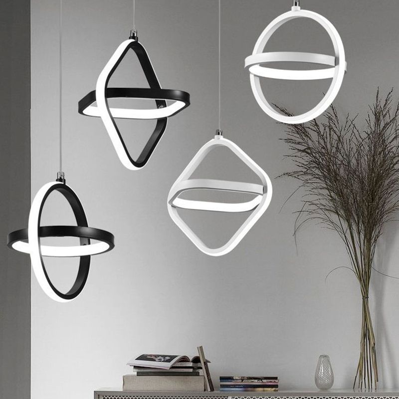 Nordic Style Aluminum Pendant Light Geometric LED Hanging Pendant for Bedroom