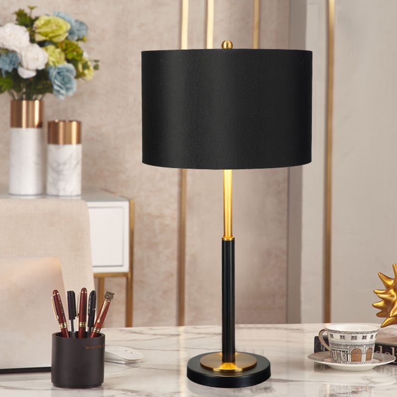 Drum Fabric Night Table Lamp Luxury 1 Bulb Black Nightstand Light for Living Room