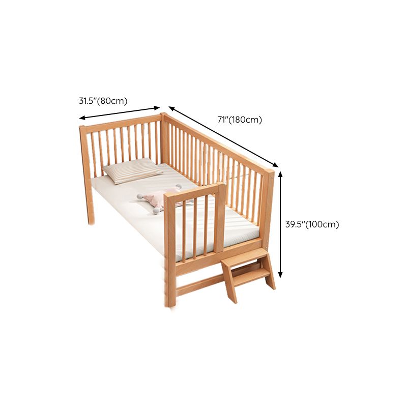 Traditional Nursery Bed Beech Washed Natural with Guardrail Wood Baby Crib