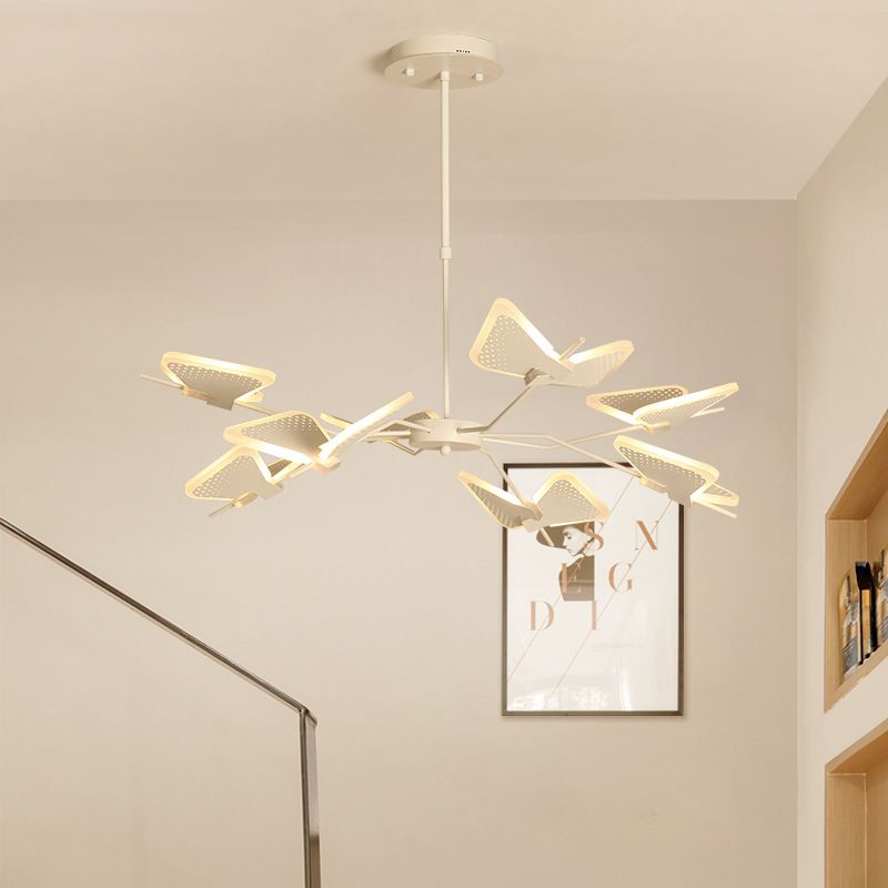 3/6/8 Lights Bedroom Chandelier with Butterfly Acrylic Shade Gold/White Hanging Ceiling Pendant