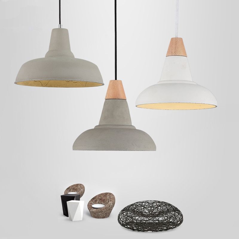 Barn Kitchen Bar Pendant Lighting Nordic Cement 1 Head Grey/White/Beige Ceiling Light with Carved Interior