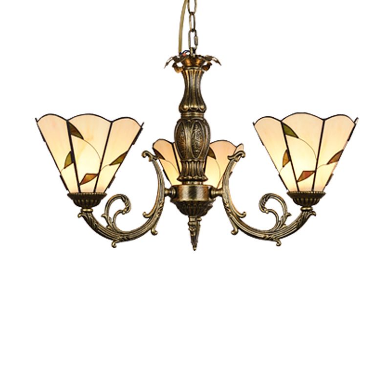 Bell Shade Chandelier Light Classic Hand Cut Glass Beige Pendant Light Fixture with Scalloped Edge