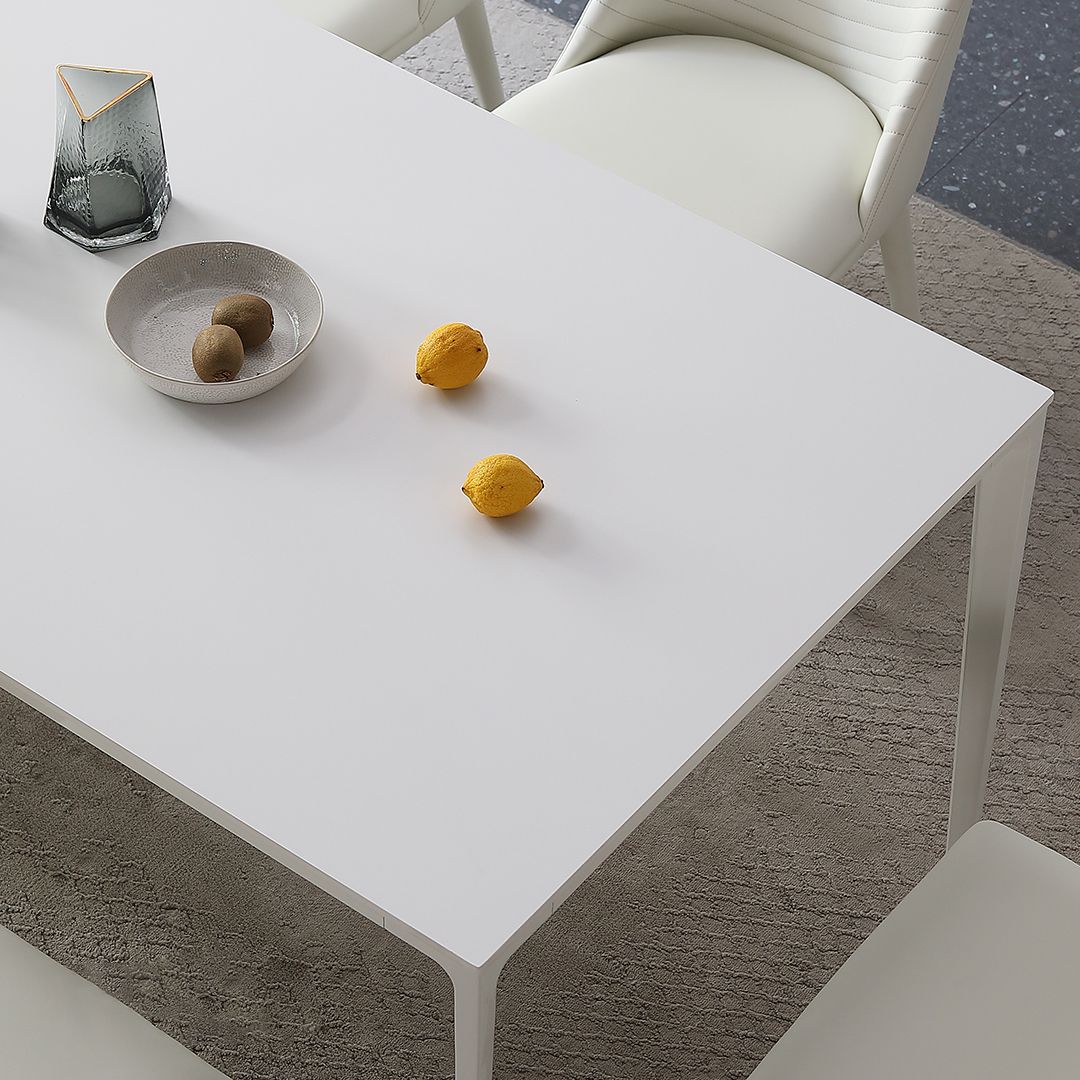 Mesa de comedor de forma de rectángulo blanco moderno Mesa de comedor de piedra sinterizada con 4 patas Base