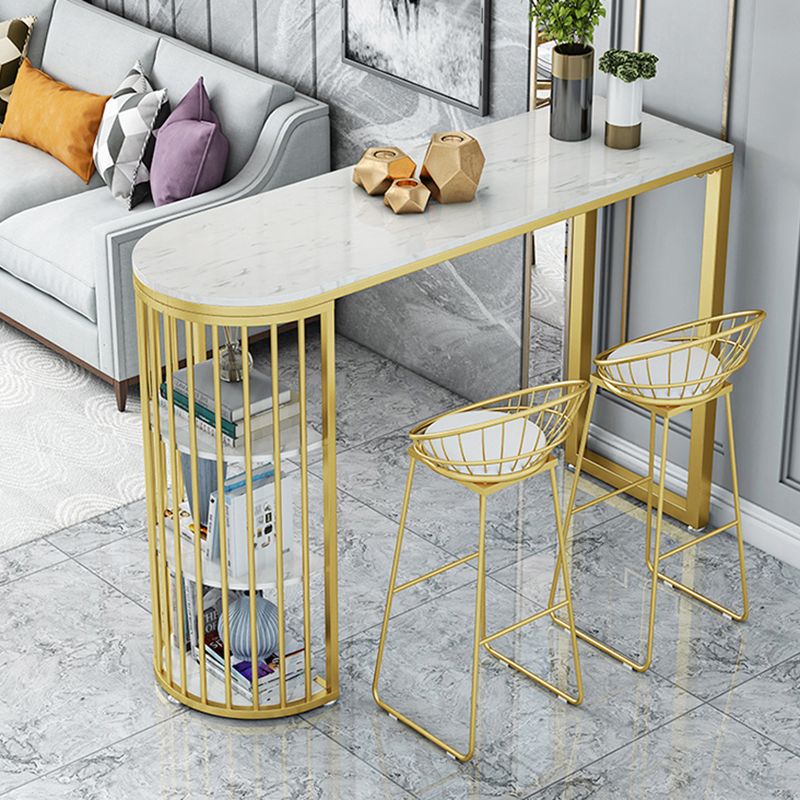 Gold Living Room Pub Height Dining Table Marble Contemporary Bistro Table with Storage