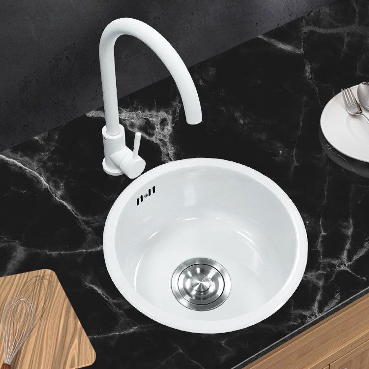 Basic Bar Sink Stainless Steel Round White Kitchen Sink with Faucet