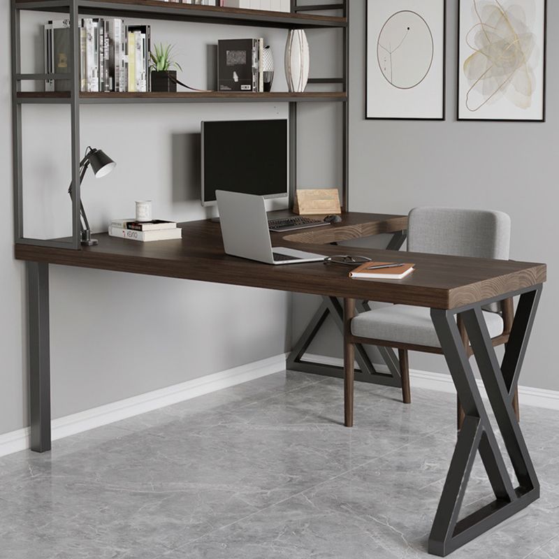 Industrial Style Pine Office Desk L-Shape Steel Writing Desk for Office