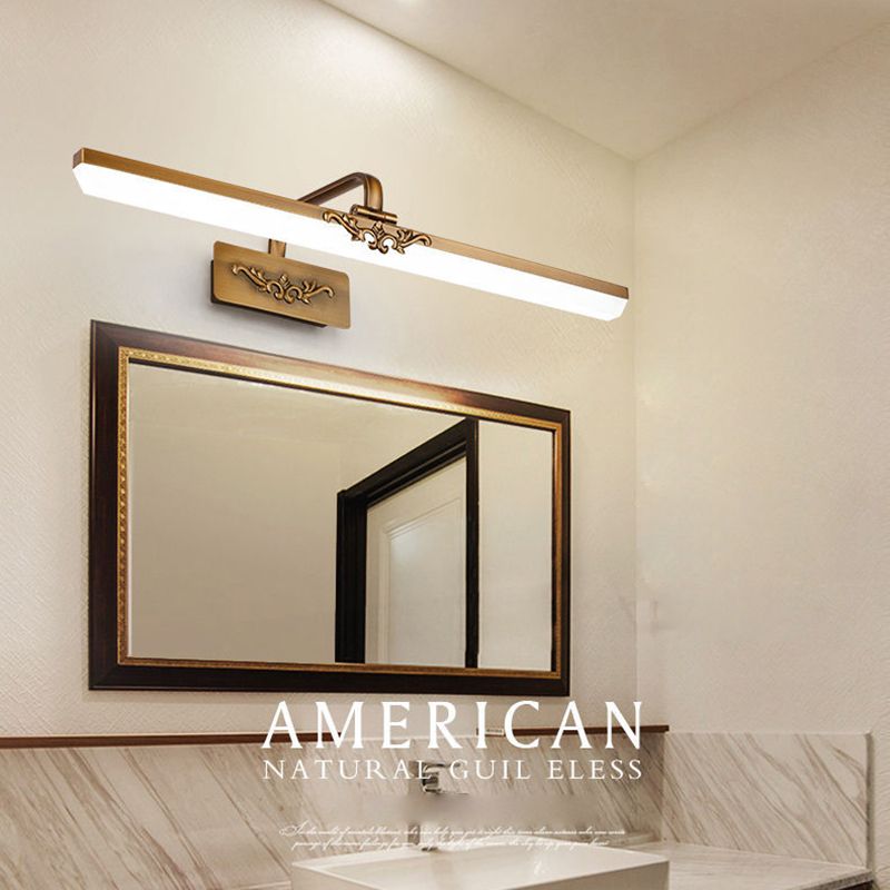 Linear Shape Metal Wall Light Modern Style 1 Light Mirror Wall Mount Light in Gold