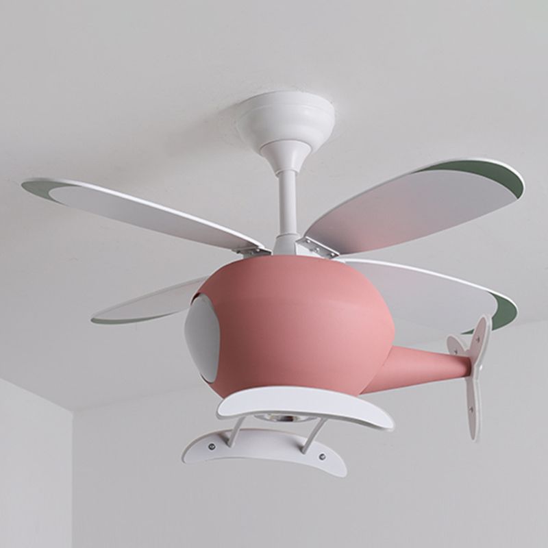 Nordic Style Ceiling Fan Lamp Helicopter Shape LED Ceiling Fan Light for Children's Room