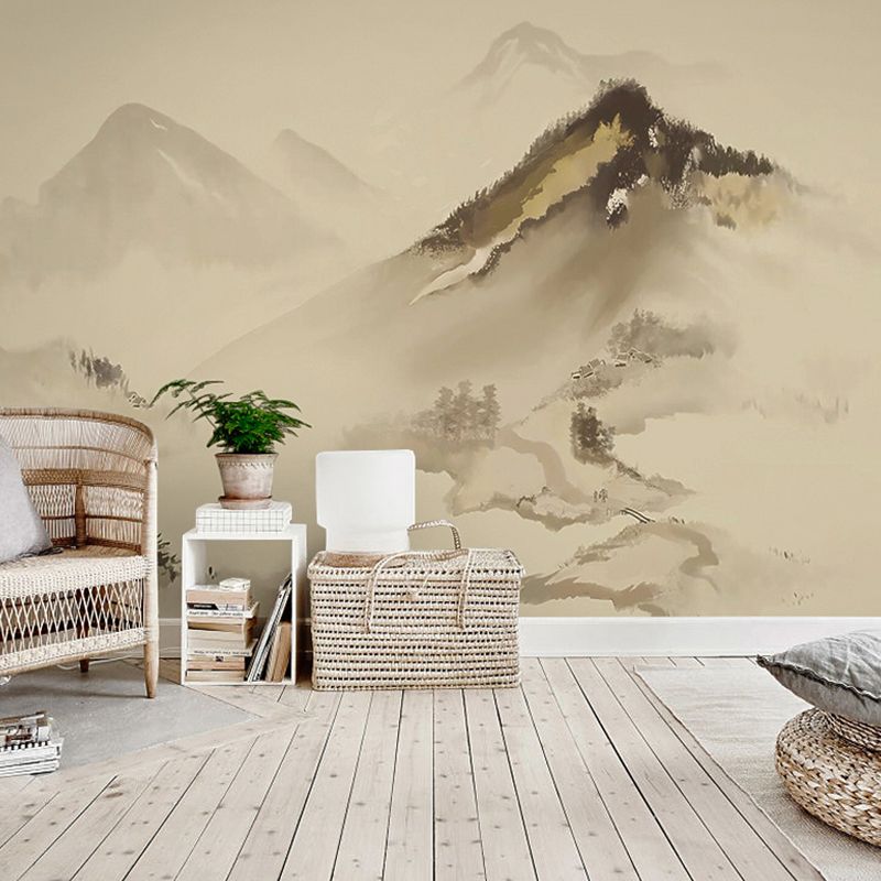 Whole Illustration Mountain Mural for Accent Wall, Pastel Brown, Made to Measure