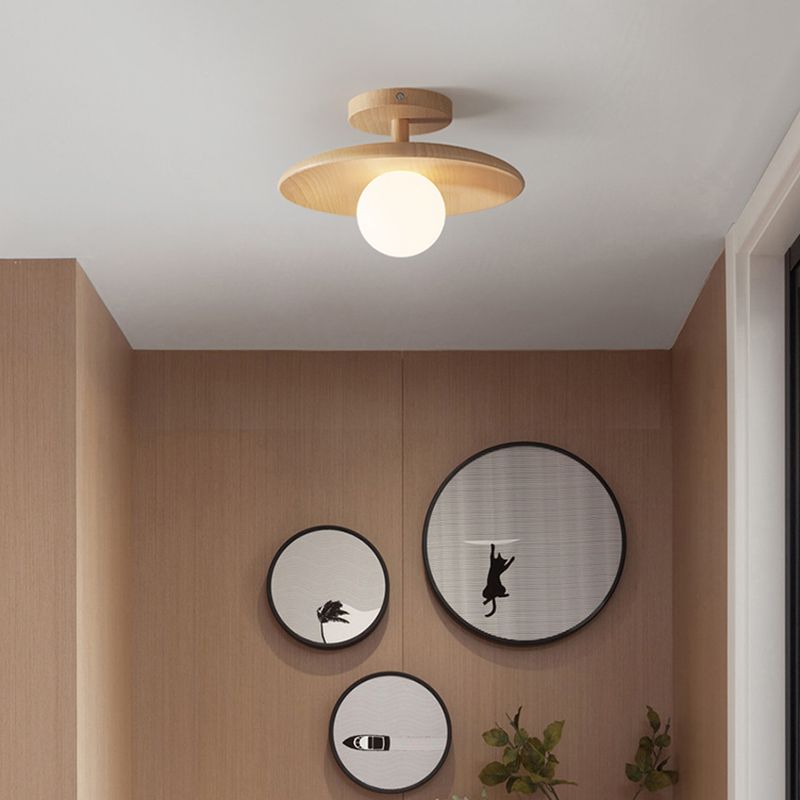 Circular Aisle Semi Mount Lighting Wooden Contemporary Semi Flush Light Fixture in Wood