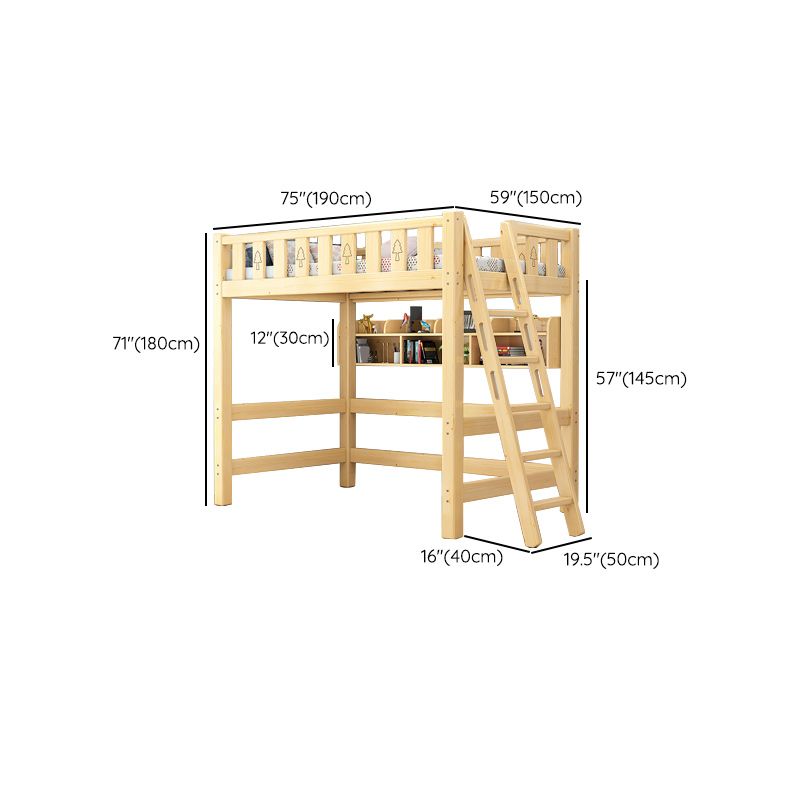 Gender Neutral Solid Wood Loft Bed Scandinavian Kids Bed with Mattress
