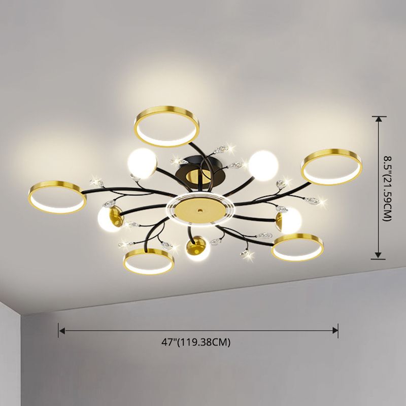 Acryl-schaduw LED Semi-flush mount in moderne eenvoud metaal sputnik plafondlicht in zwart en goud