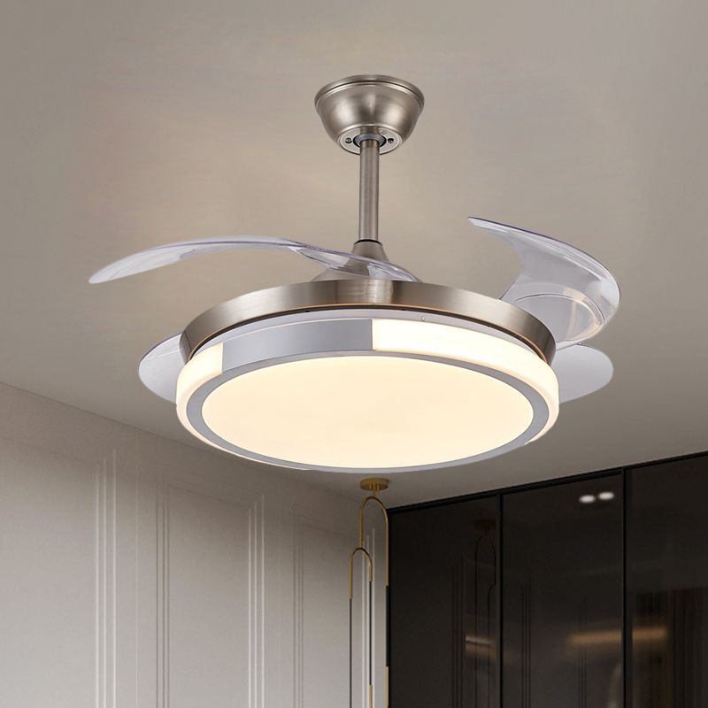 Modernist Round Hanging Fan Light Metallic Living Room LED Semi Flush Mount in Brown/White/Gold with 4 Blades, 42" Wide