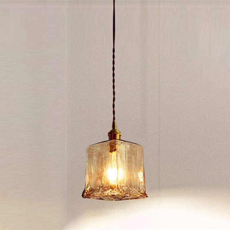 1 Light Hanging Glass Lamp Geometrical Pendant Industrial Metal Hanging Light in Amber