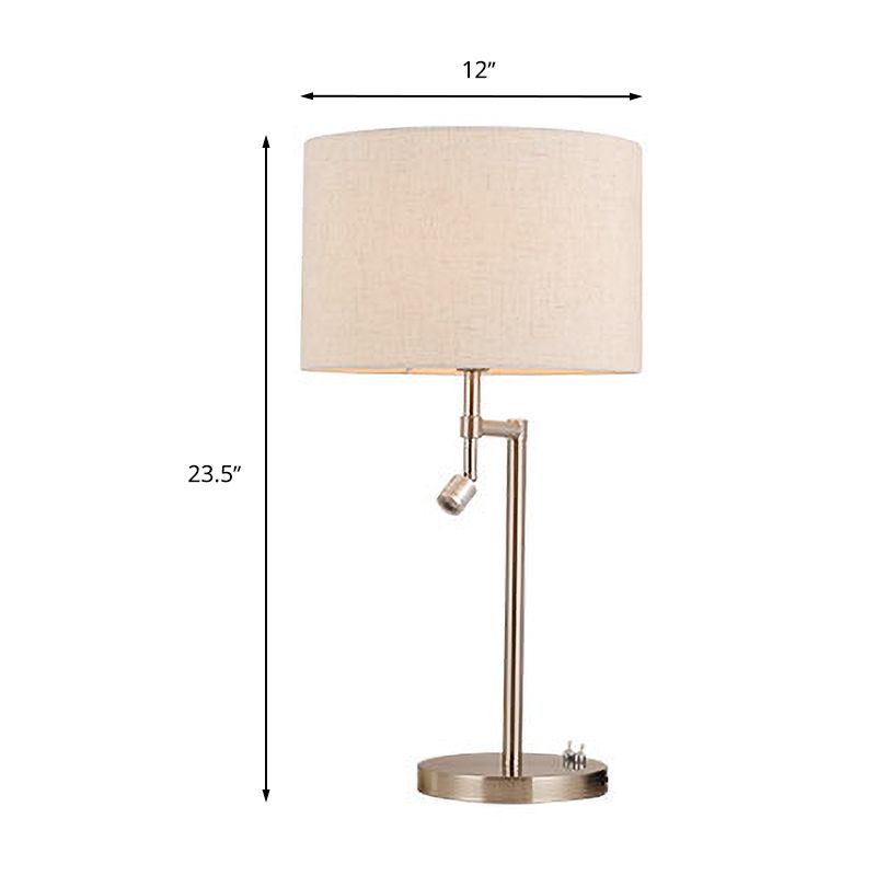 Traditional Drum Study Light 1 Light Fabric Task Lighting in Nickel for Bedroom with Base