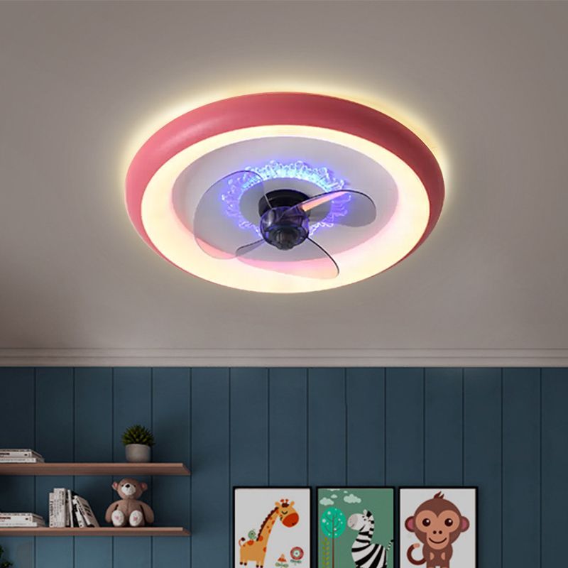 Metalen donut plafondventilator lamp macaron led semi-flush licht in zwart/rood/blauw met 3-blade, 19,5 "breed