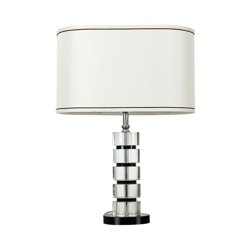 Oblong Crystal Task Lighting Contemporary Fabric 1 Bulb Night Table Lamp in White