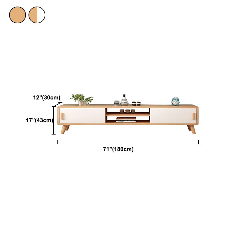 Rubber Wood TV Stand Console Open Storage TV Stand with 2 Sliding Door , 12" D X 17" H